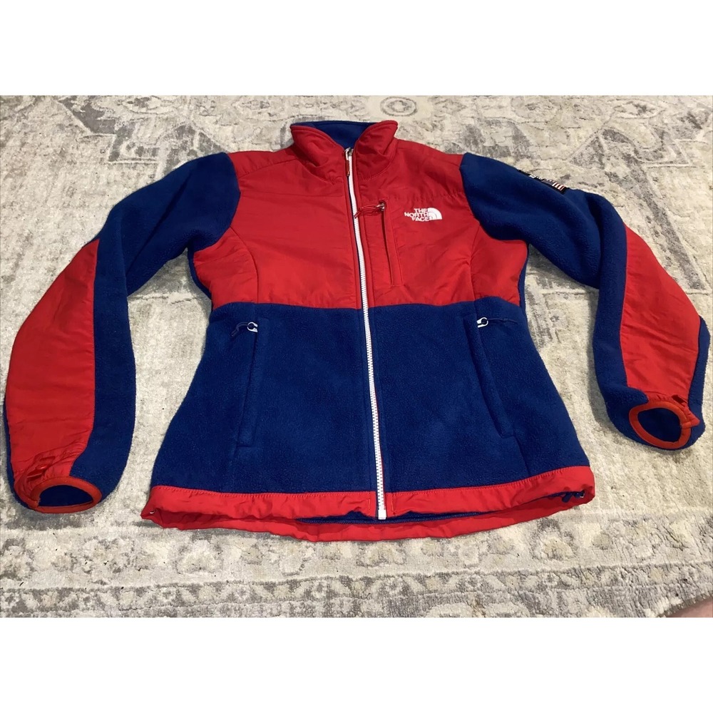 Womens The North Face Polertec Jacket Sz XS X-small Blue‎ Red American Flag